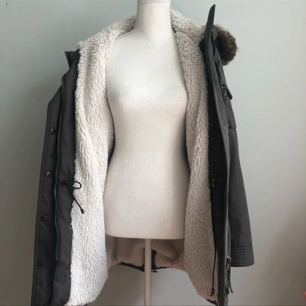S-13 Women’s Olive Green Parka Coat with Faux Fur Trim
